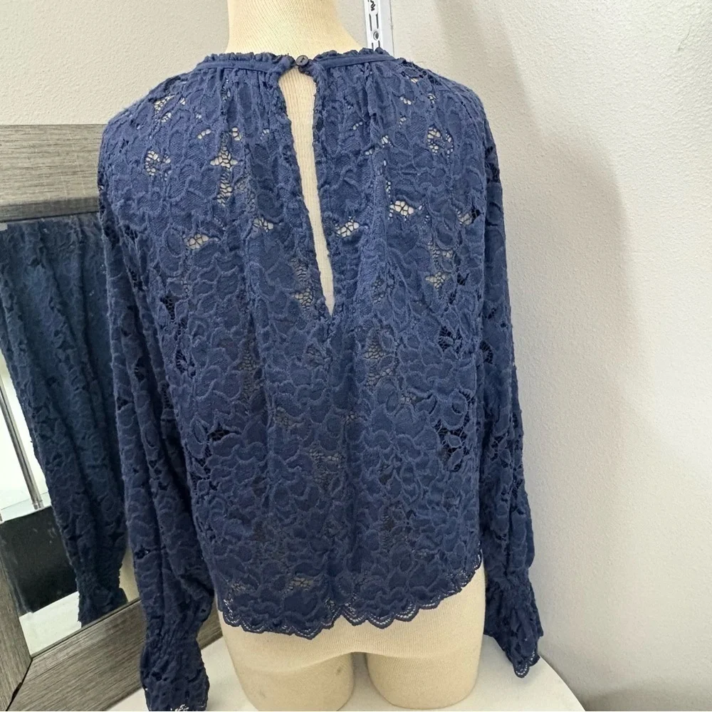 Free People Blue Ruffled Olivia lace Blouse